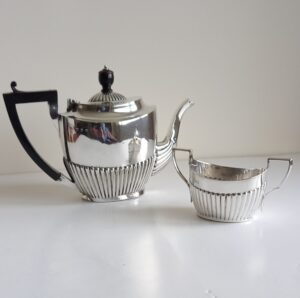 after using Priory Polishes No 2 – Non Ammoniated Concentrate Solution & Double Impregnated Silver Cloth on Silver Tea Set
