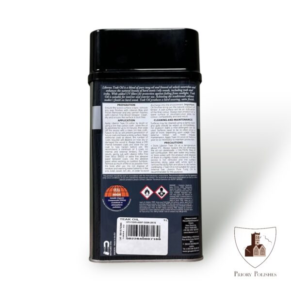 Liberon Teak Oil back label