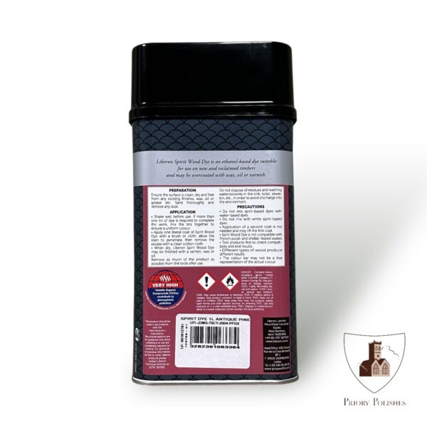 Liberon Spirit Wood Dye back label