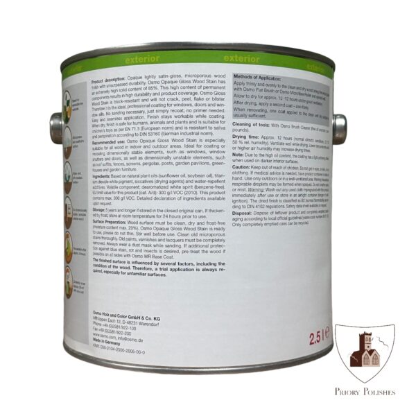 Osmo Opaque Gloss Wood Stain (2104) White - ack of tin