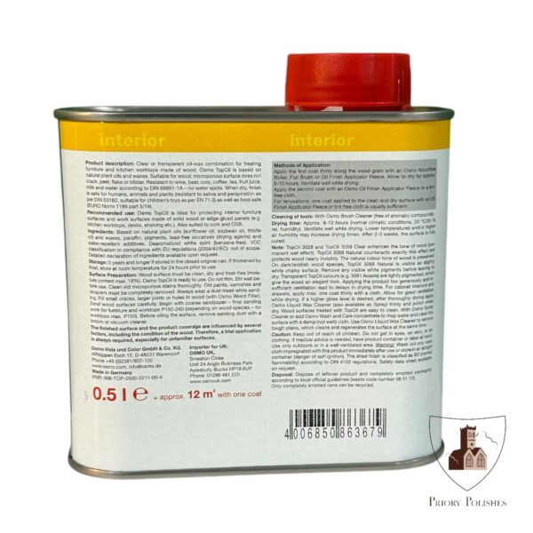 Osmo top oil back of tin