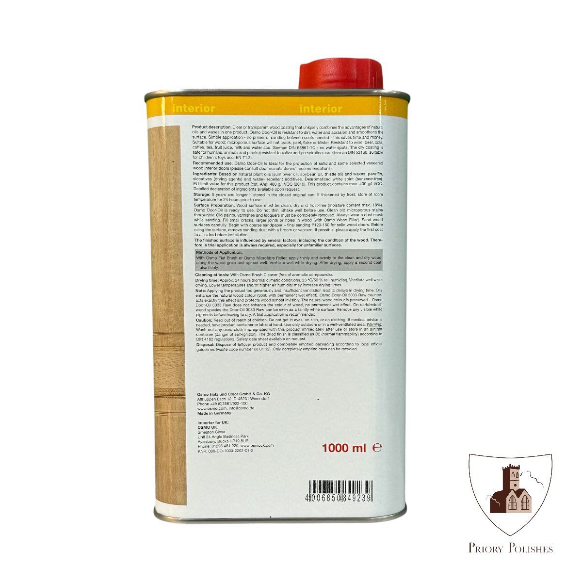 Osmo door oil back of tin