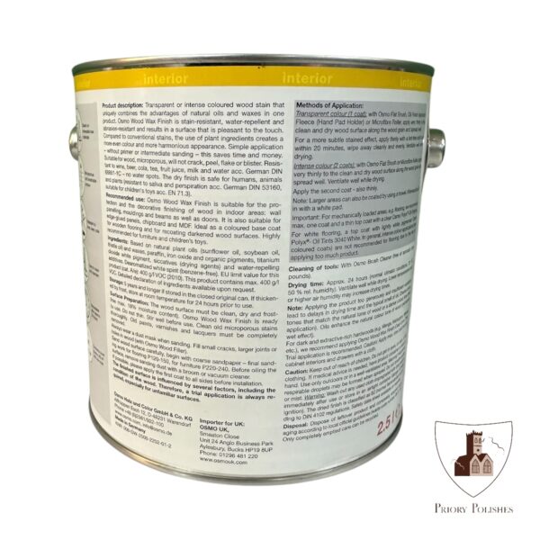 Osmo Wood Wax Finish Back of Tin