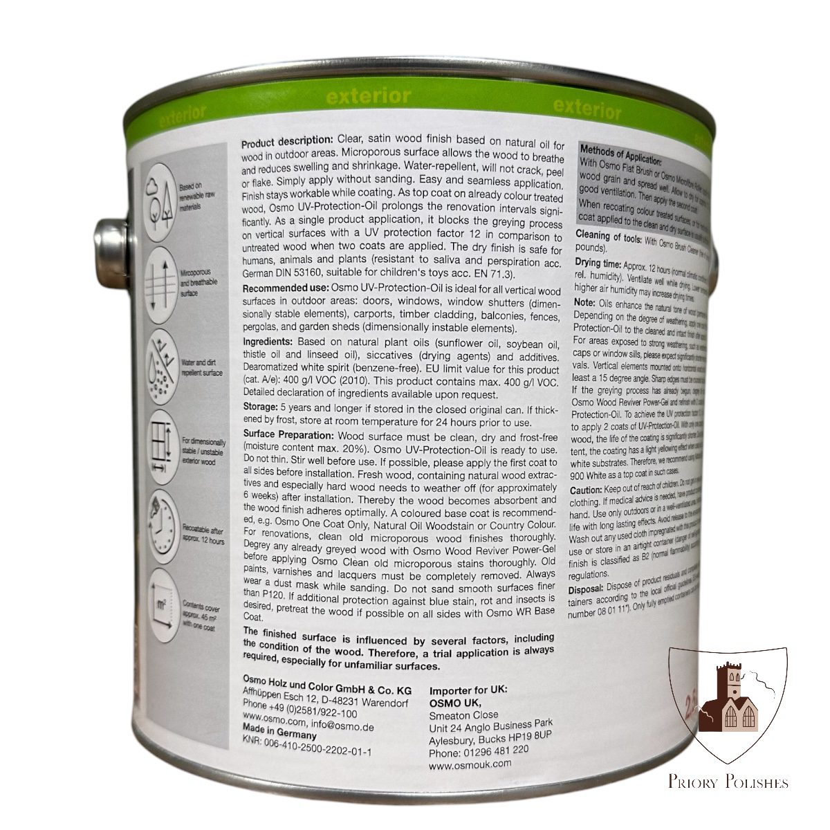 Osmo UV Protection Oil (Without Biocides) Back of tin