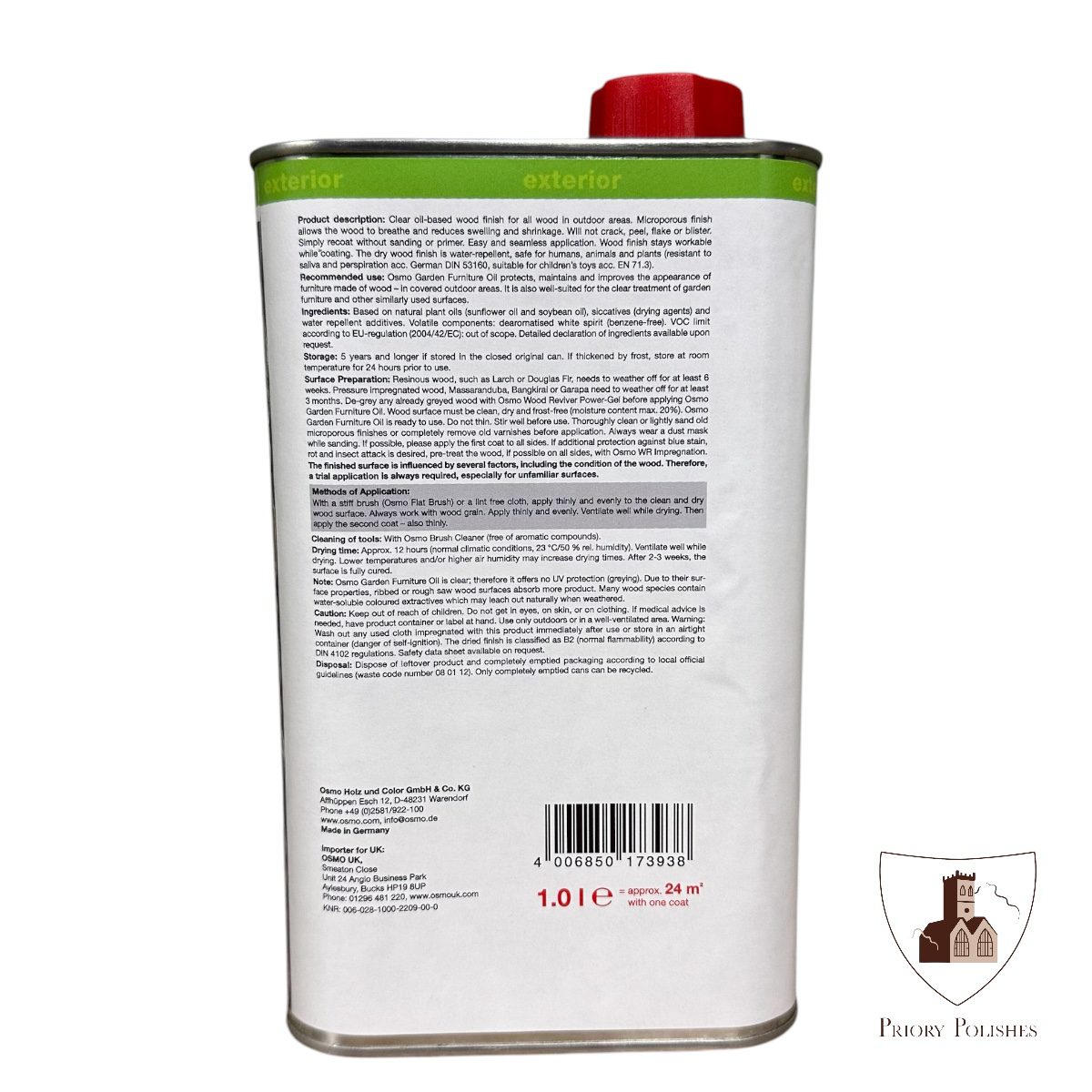 Osmo garden furniture oil back of tin
