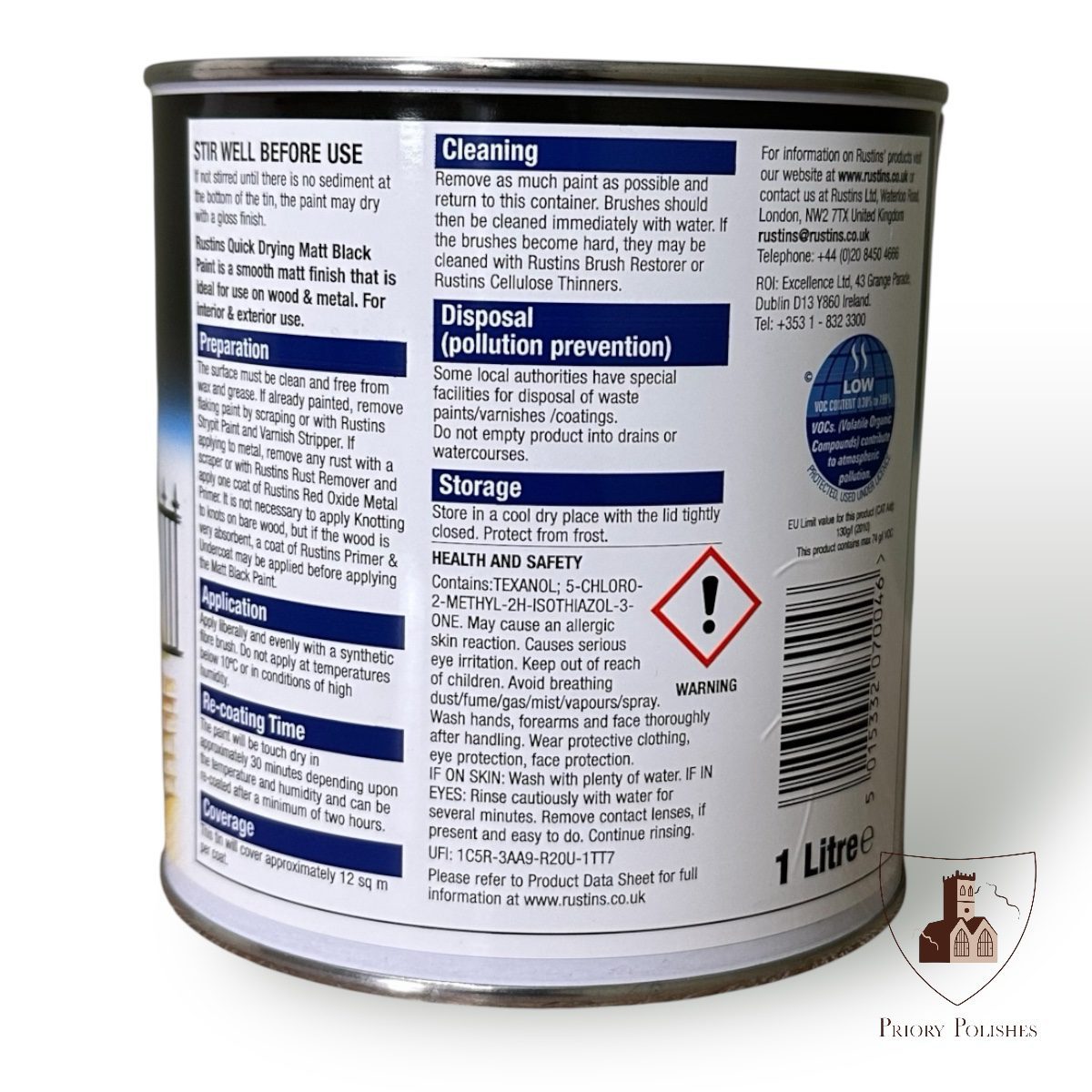 Rustins Matt Black back of tin with instructions