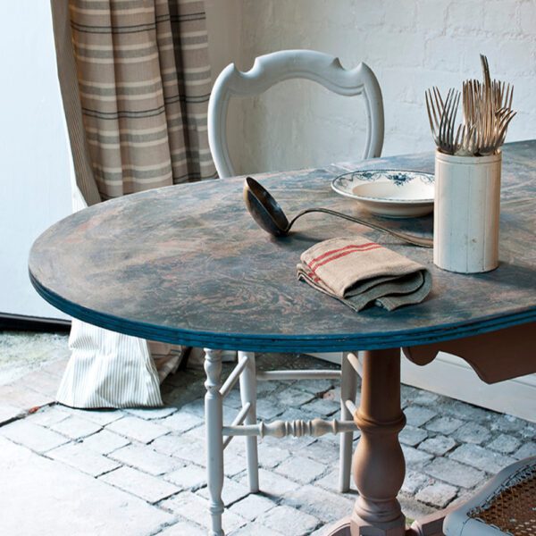 Chalk painted Aubusson Blue table
