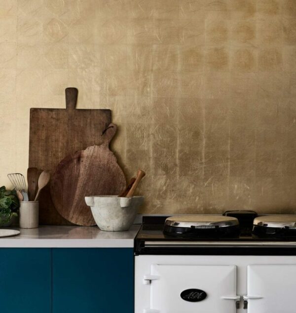 Kitchen - Chalk Paint Aubusson Blue and gilded Brass Transfer Leaf