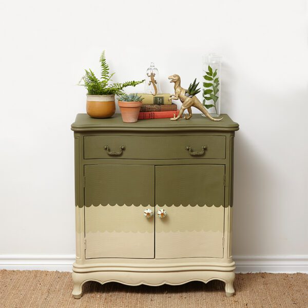 Olive, Versailles and Country Grey Scallop cabinet