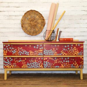 Geometric Square Sideboard in Burgundy