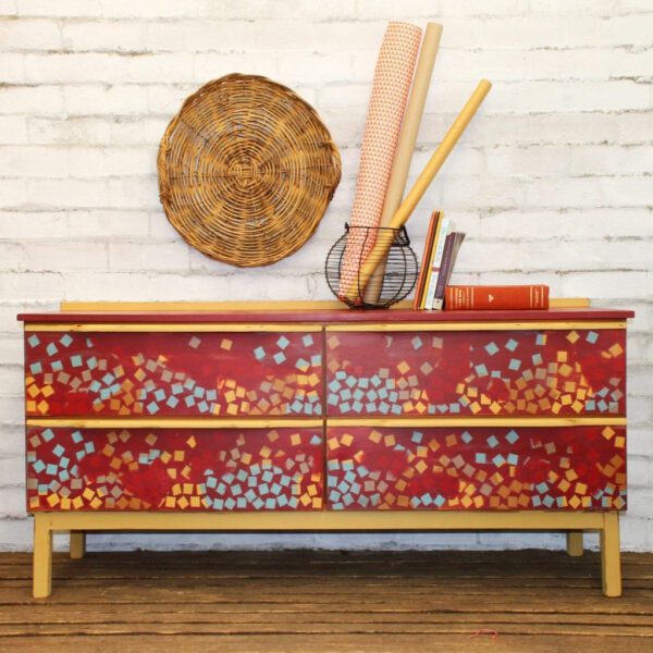 Geometric Square Sideboard in Burgundy