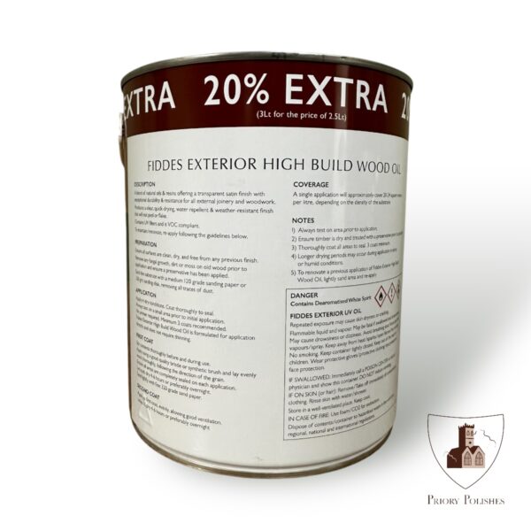 Fiddes Exterior High Build Wood Oil back label